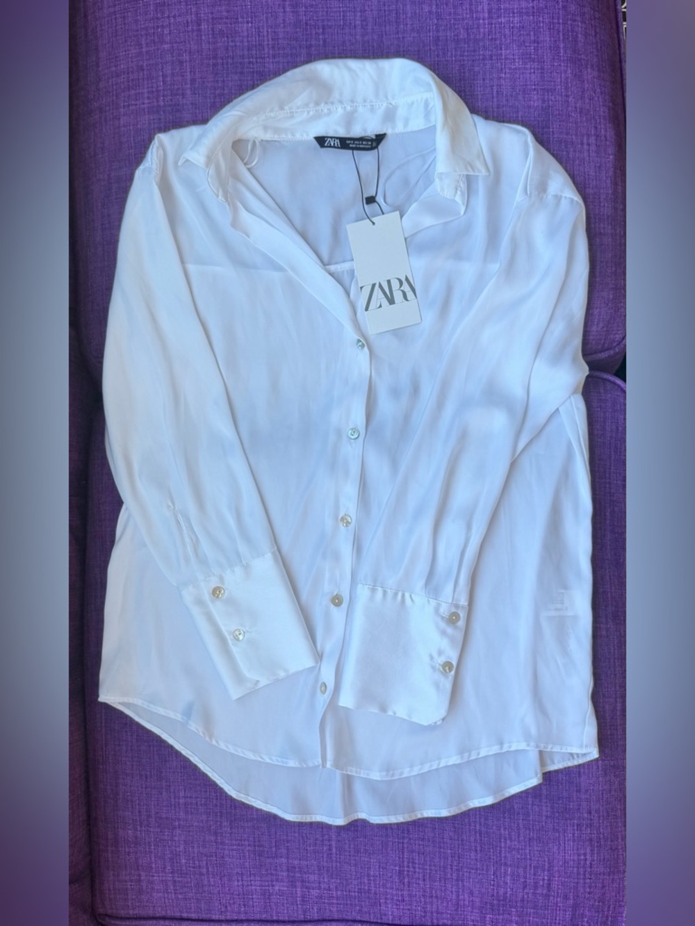ZARA White Silky Collared Sheer Blouse - Subtle Sheer Fabric